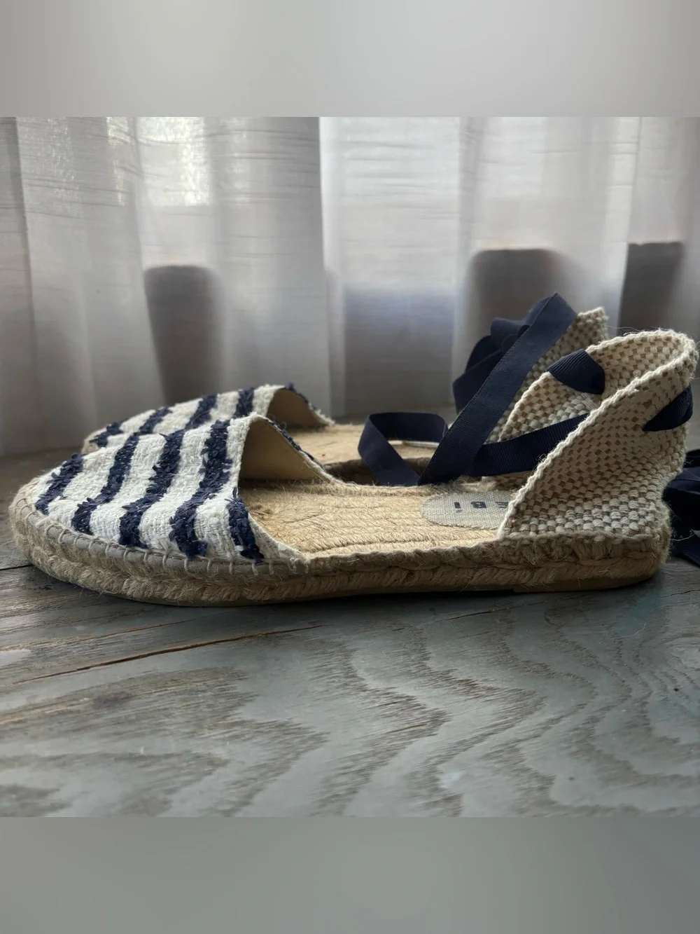 Manebi navy and white canvas espadrille sandals | size 39